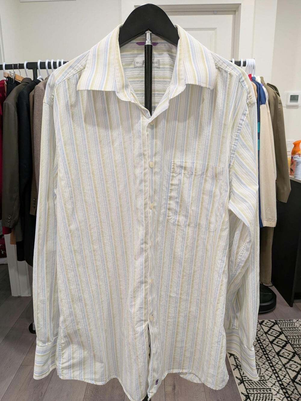 Bill Blass Striped Cotton Button Up Shirt – Men's Large Pastel Long Sleeve